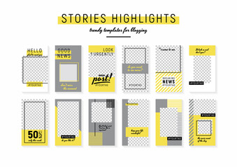 Stories highligts vector templats for blogging.