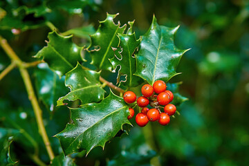 Christmas plant holly holly, red berries