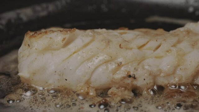 White fish filet back fry in butter