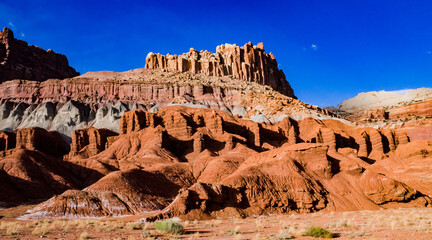 Layered clay and stone geological formations in Canyonlands NP is in Utah