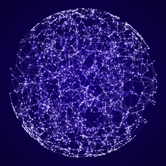 Abstract 3D sphere of particles and lines. Network or connection. Ball or globe of points. Futuristic digital technology background. Illustration of sphere. 3d rendering