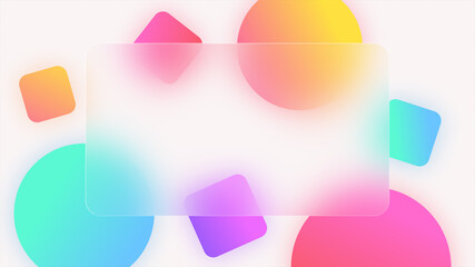 Abstract trendy background with colorful geometric shapes, glass morphism effect and copy space