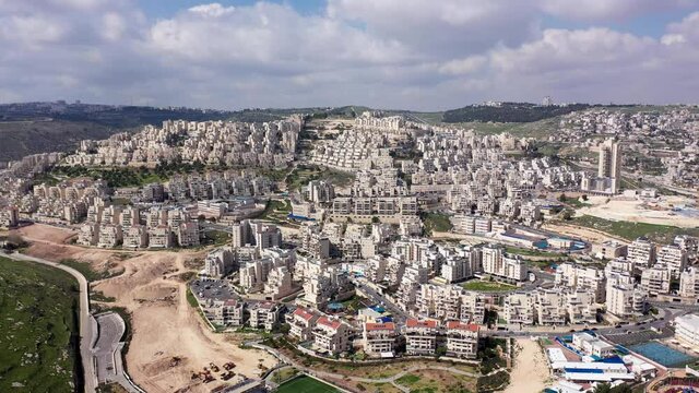 Aerial view over Israeli settlement Har Homa 
Drone view over Har Homa Also called Homat Shmuel Close to Bethlehem 
