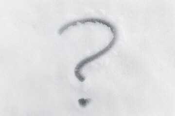 question mark painted on the snow, thaw, frost, background
