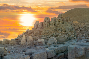 Commagene statue ruins on top of Nemrut Mountain, Adiyaman, Turkey