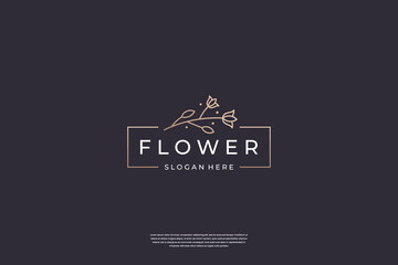 Minimalist flower rose logo design template. Luxury icon floral with line art style