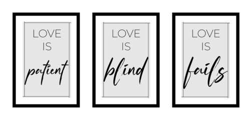 Three different design minimalist poster in black frame with daily typography quotes - vector