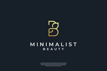 Minimalist golden initial B and leaf logo design with infinity symbol