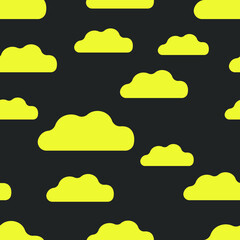 Seamless pattern of dark gray sky and yellow clouds. For printing on fabrics, textiles, bedding, baby wrapping paper, pillows. Vector graphics.
