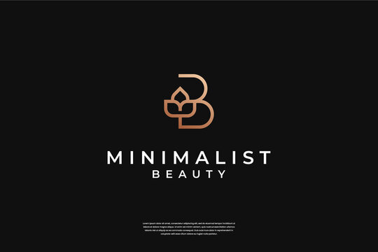 Minimalist elegant initial B and leaf logo design with line art style