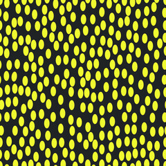 Seamless patterns with yellow dots with polka dots on a dark gray background for fashion prints, textiles, bed linen, wrapping paper. Vector illustration.