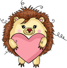 Funny hedgehog holding a heart
