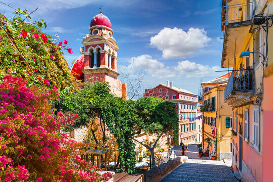 Fototapeta Old town landscape in Kerkyra, capital of  Corfu island, Greece