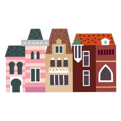 Vector Illustration of Seven Lands Houses in Amsterdam. Vector image isolated on a white background. 