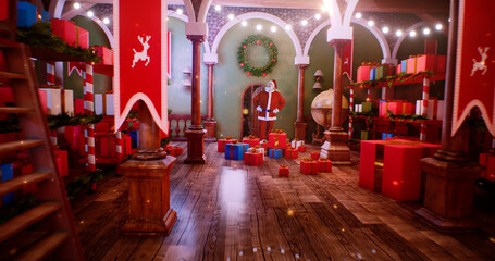 Santa Claus entering magic workshop