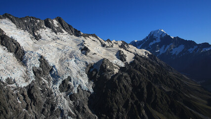 Mountain named the Footstool, glaciers and Mount Cook.