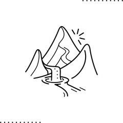 mounting river, camp landscape vector icon in outlines