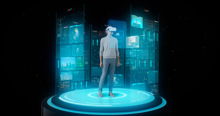 Middle aged man browsing social media in cyberspace