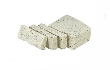 White Tofu with dill spice isolated on white background.
