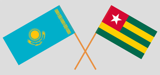 Crossed flags of Kazakhstan and Togo. Official colors. Correct proportion