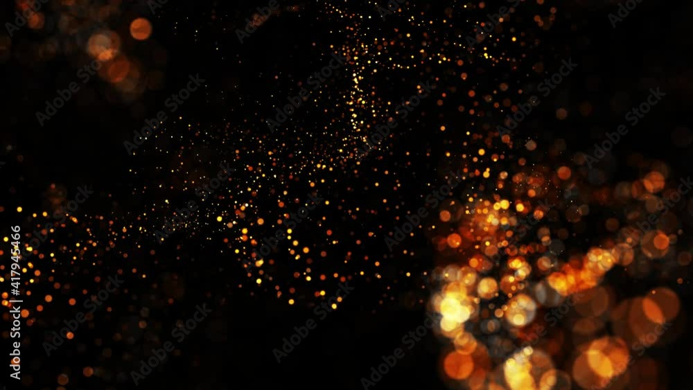 Poster yellow glowing particles circle in the air. abstract 4k background with particles