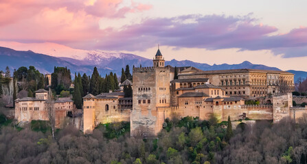 Ancient Alhambra palace in Granada old town, Spain