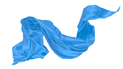 Beautiful flowing fabric of blue wavy silk or satin. 3d rendering image.