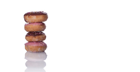 banner of four doughnuts on white background