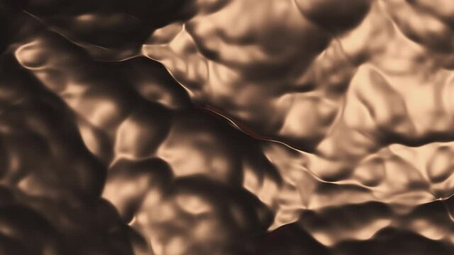 4K Abstract liquid background. Golden motion waves.  Wavy surface gold color. Slow motion. Graphic design trend. 3D Animation 
