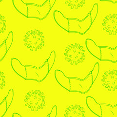 medicine seamless pattern with corona virus and face mask