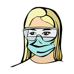 Drawing. Doctor in protective mask and glasses