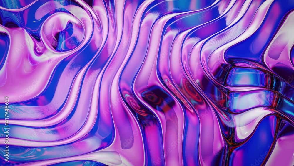 Poster looped abstract iridescent fluid background. beautiful wavy glass surface of liquid with pattern, gr