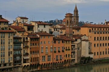 Florence, Italy. Shore of Arno river in historical centre. 