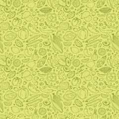 Mexican Food Vector Seamless pattern. Hand drawn doodle Fresh Fruits and Vegetables