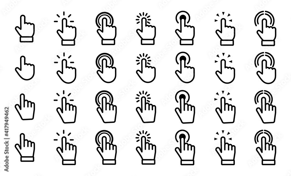 Poster hand click vector icons set. website computer interface button. illustration for graphic and web des