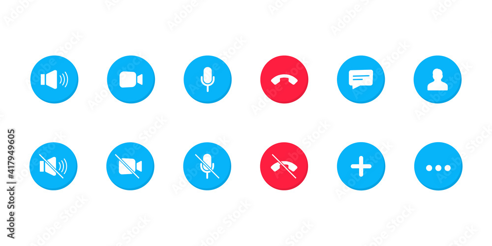 Poster set of video call icons. video conference. collections buttons of on-line video chat app, internet t