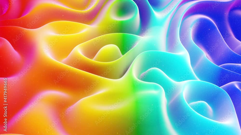 Poster beautiful abstract 3d surface with extrude or displace waves transform in loop. rainbow gradient. so