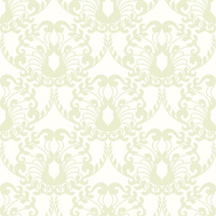 Seamless floral background in Rococo style. Beige classic ornament, Wallpaper or fabric in vector