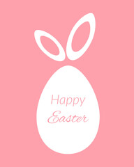 Happy Easter card with bunny rabbit and aggs shape frame on sweet pink background. Modern vector illustration.