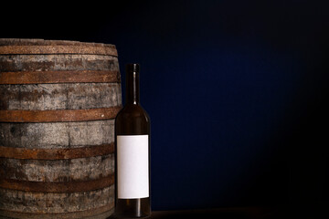 Wine cellar with wine bottle. With space for text.