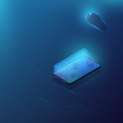 Isometric smartphone. 3D illustration. Cloud service concept. Landing page template