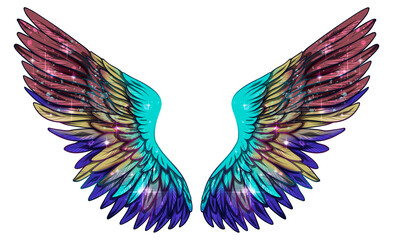 Beautiful magic colorful violet purple turquoise glittery wings, raster