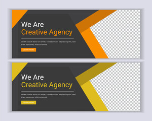 Agency promotional social media cover template design.
Promotional Web banner template design.