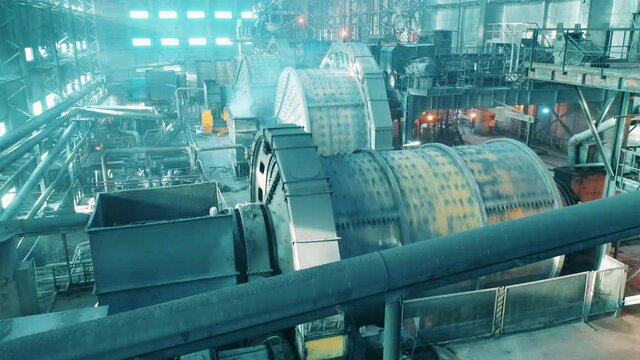 Mining factory premises with functioning grinding mills