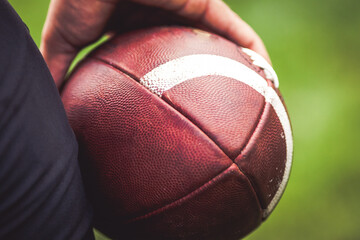 close up on an American football