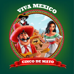 ILLUSTRATION WITH CHEERFUL MEXICAN CHARACTERS