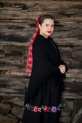 Young beautiful slovak woman in traditional dress. Slovak folklore