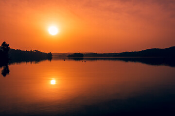 Sunset in the lake of Castelo de Bode, Portugal