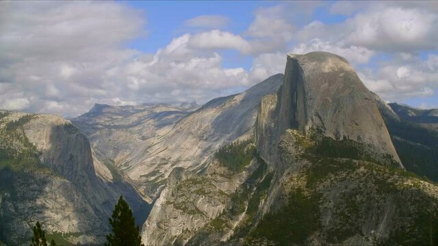 Aerial Time Lapse of Clouds Passing Over Half Dome in Yosemite National Park