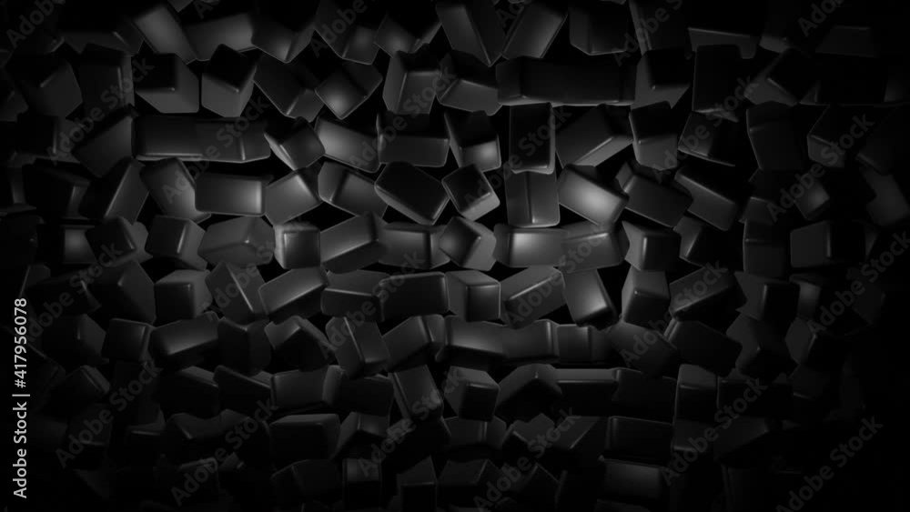 Poster 4k looped geometric background with neon light, black blocks like light bulbs with multicolor light.